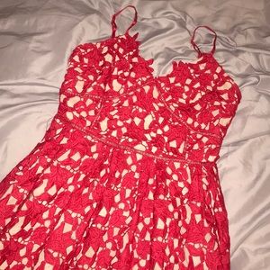 Rouge Red lace panel midi Aline dress.